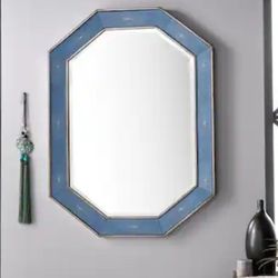 James Martin Tangent 30 in. W x 41 in. H Hexagonal Framed Wall Mirror in Delft Blue