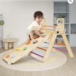Climber and Ramp Set Wooden Indoor Playground for Toddlers and Preschoolers 2-Piece