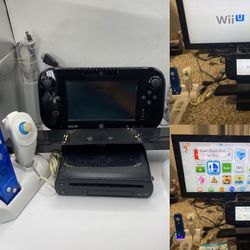 Nintendo Wii U Black 32GB Gamepad Wiimote Stands Sensor Cords Tested Complete