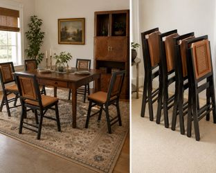 Vintage Stakmore MCM Folding Dining Chairs – Cane Backs – Set of 4-#1179