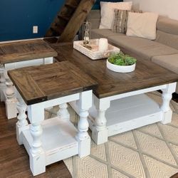 Custom coffee table farmhouse Wood  Modern Rustic Center Oval Set End Table Side Table  Storage Monastery Set Chest  Restoration hardware Carpenter