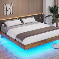 King Size Floating Bed Frame with LED Lights - Brand New in Box
