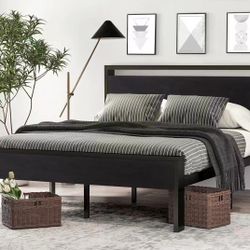 WDLJYTC003 14 Inch Queen Size Metal Platform Bed Frame with Wooden Headboard and Footboard, Mattress Foundation, No Box Spring Needed, Large Under Bed