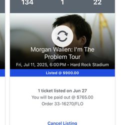 Morgan Wallen Tickets Section 134 Seat 21 And 22