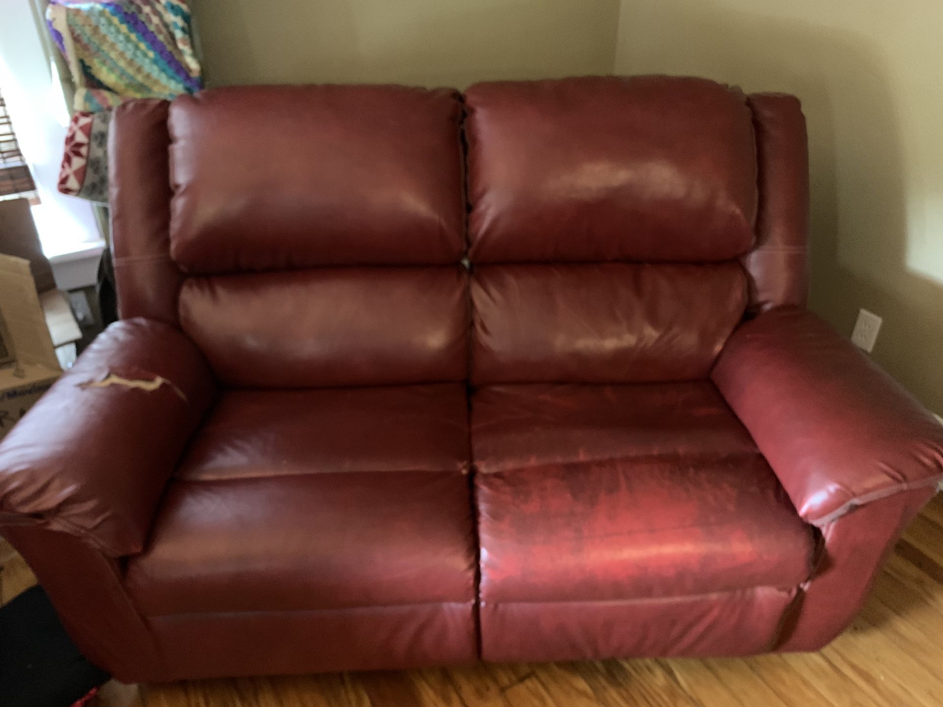 Red pleather dual recliner
