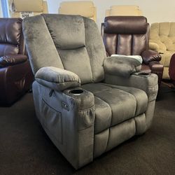 Electric power lift recliner chair with extended foot rest hand remote control dual USB ports two cupholders And Side pocket