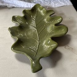 Ceramic Harvest Green Leaf Serving Platter