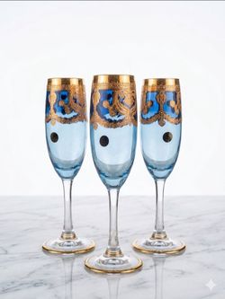 Set of 3 Vintage Italian Murano Glass Champagne Flutes