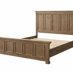 Rustic Wooden Bed Frame with Paneled Headboard & Footboard – Queen Size
