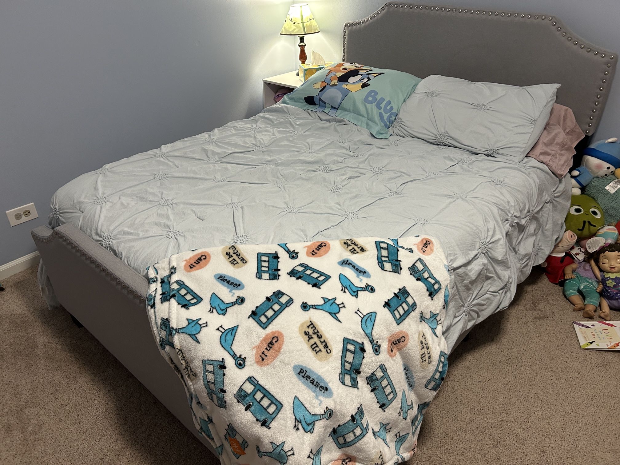 Full-Size Bed Frame + Mattress + Bedding Bundle