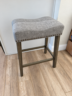 Pair of Gray Upholstered Counter Height Stools – Nailhead Trim – Like New