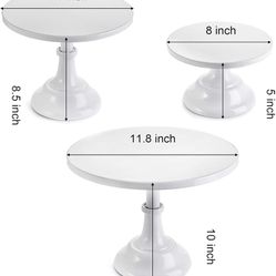 yarlung 3 Pack Metal Cake Stands, 8/10/12 Inch Pillar Style Cupcake Display Stand Dessert Trays for Wedding, Party, Birthday, Gatherings, White