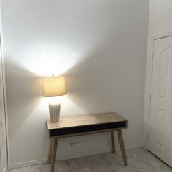  Mid-Century Modern 2-Drawer Oak and Grey Wood Study Desk
