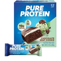 Pure Protein Chocolate Mint Cookie Protein Bars – 20g Protein, 3g Sugar, 190 Calories (12 count) Low Sugar* High Protein Snack - Gluten Free - Perfect