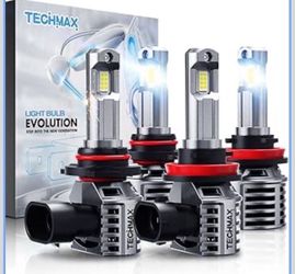 TECHMAX 9005+H11 Light Bulbs Combo, HB3+H8/H9 Fog Light Bulbs w/Fan 600% Bright 6500K Wireless Direct Insertion Plug and Play, Pack of 4