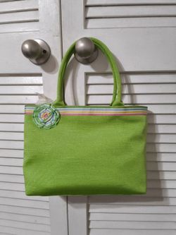 Talbots brand Green Fabric Tote Handbag with Flower Detail