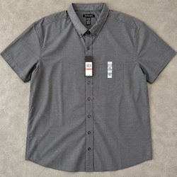 Van Heusen Mens 3XLT Gray Short Sleeve Button Down Shirt Big & Tall NEW