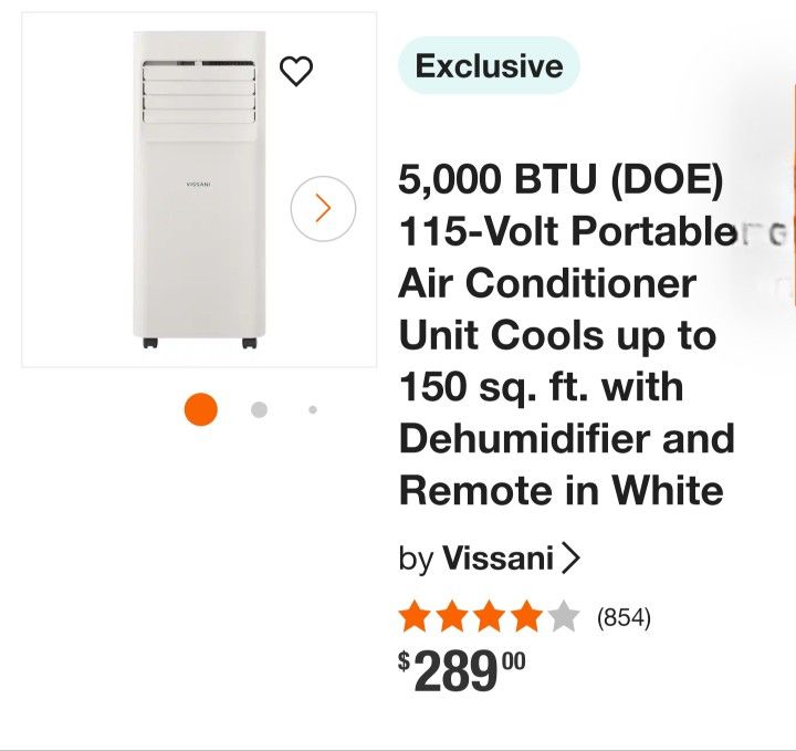 Vissani 5000 BTU (DOE) 115 Volt Portable Air Conditioner