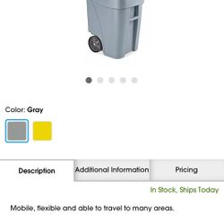 Rubbermaid Trash Can with Wheels 50 Gallon Gray