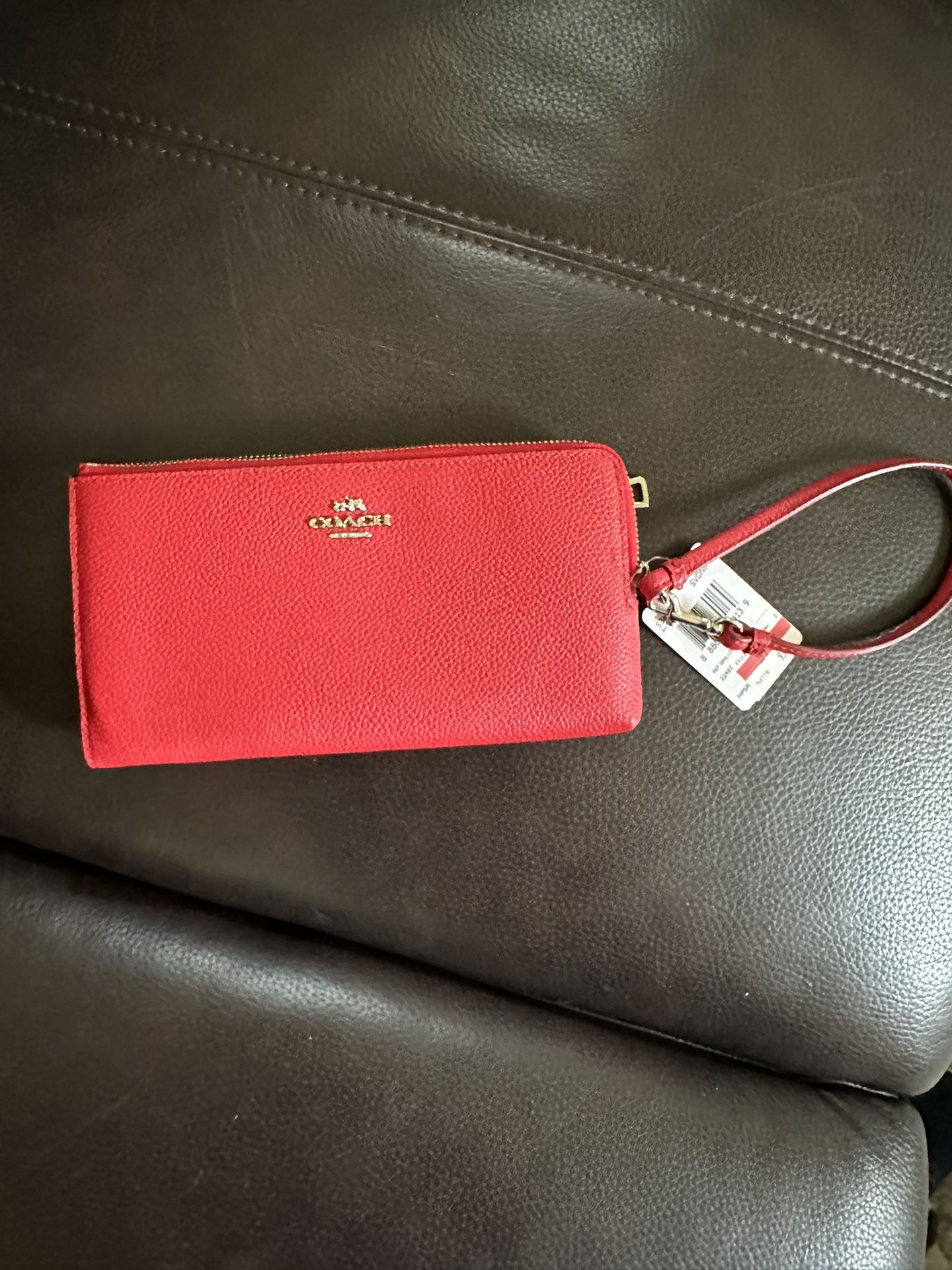 New! Coach - Red Leather Wristlet Wallet Clutch