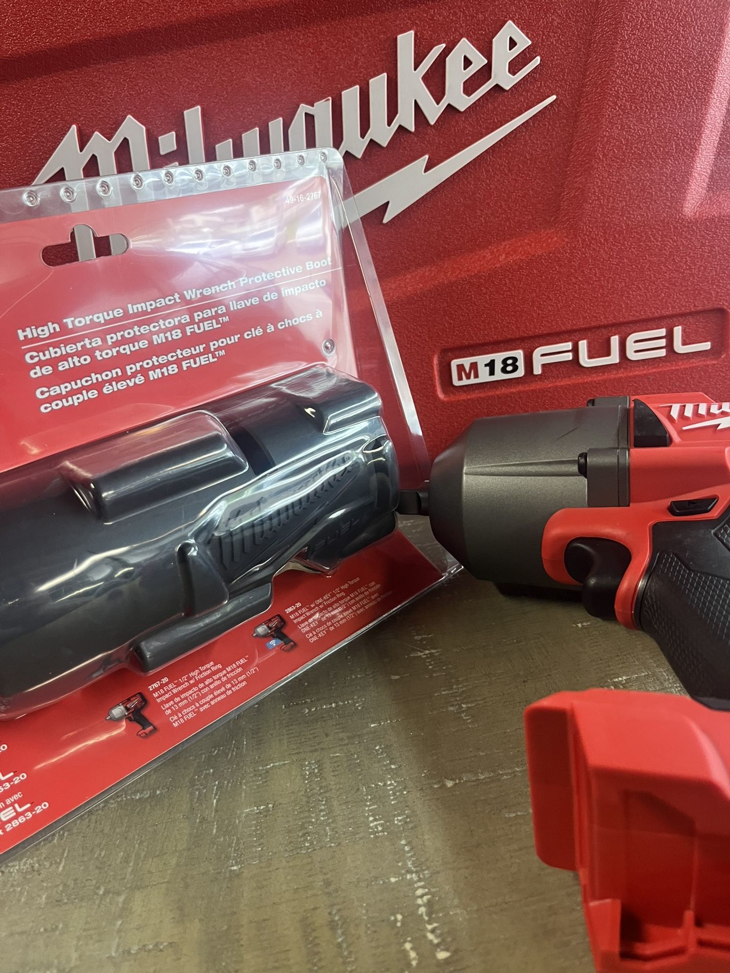 Milwaukee M18 FUEL 18V Lithium-Ion Brushless Cordless 1/2 in. Impact Wrench with Friction Ring (Tool-Only) with protective cover Dimensions Drive S