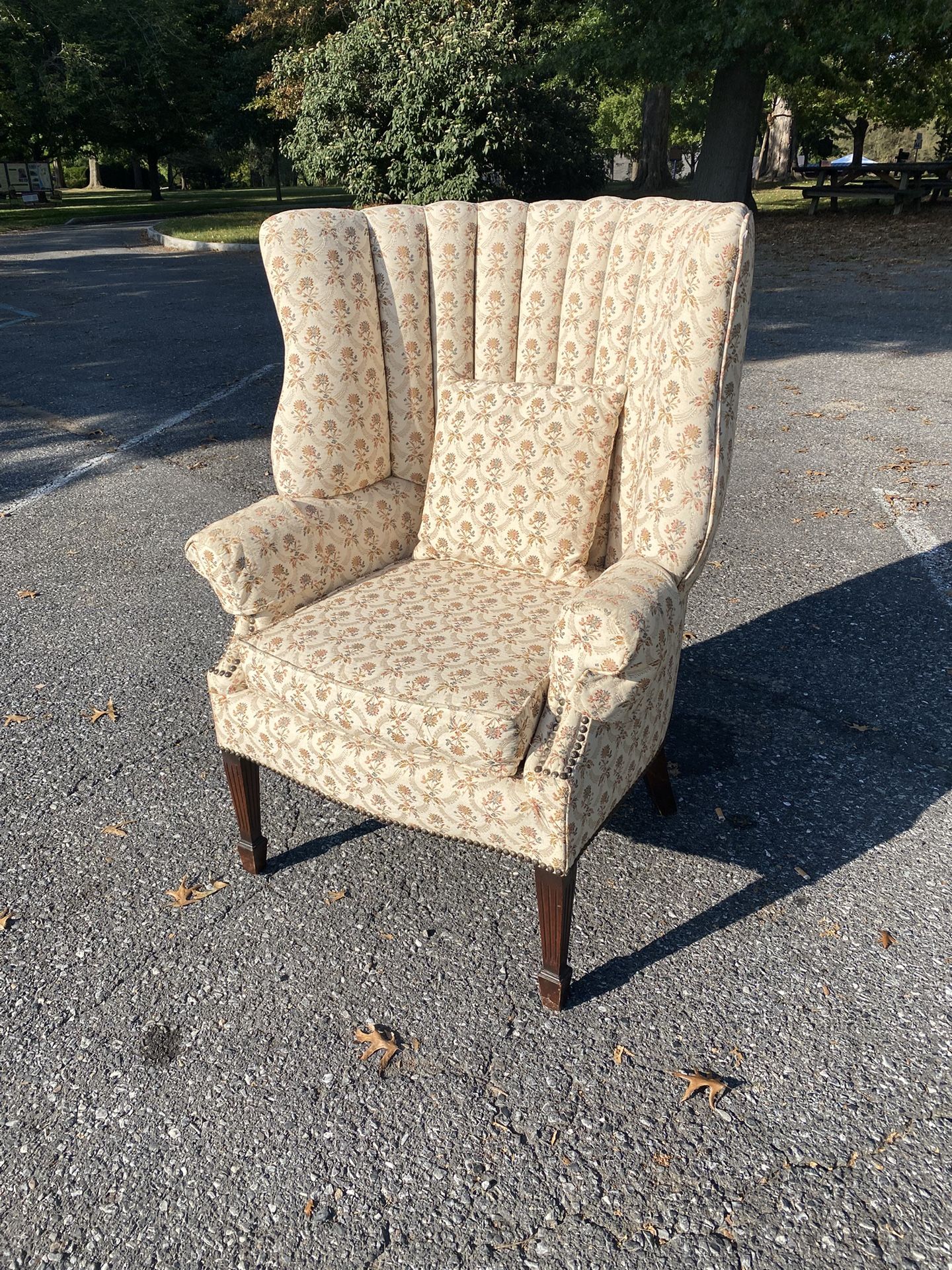 Cream Floral Wingback Chair