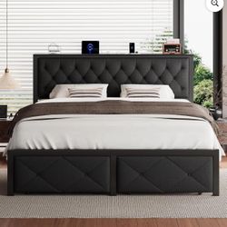 King Bed Frame with 2 Drawers