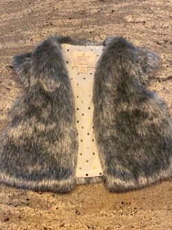 Kate Spade New York Girls Gray Faux Fur Vest-24 months