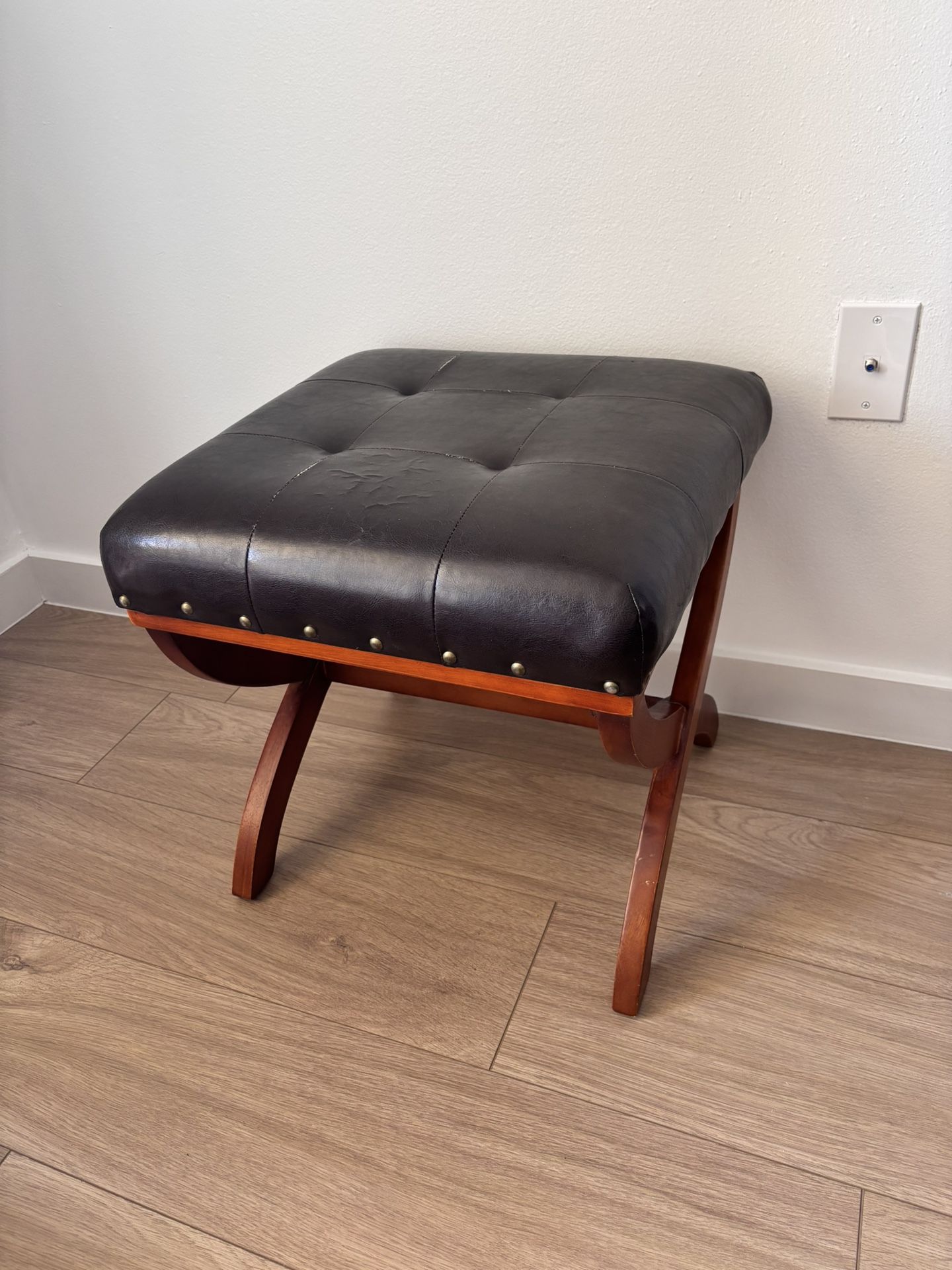 Wooden Stool With Black Cushion