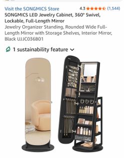 LED Jewelry Cabinet with Full-Length Mirror