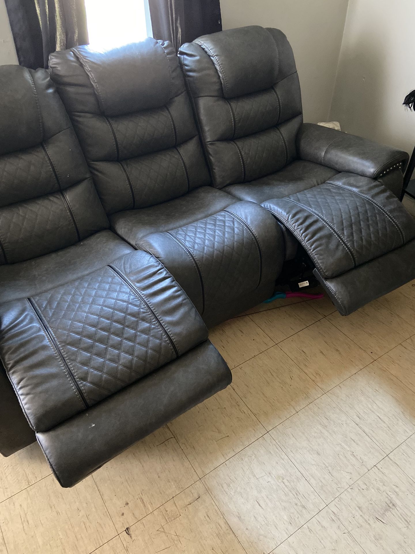 Recliner Leather Couch Gray