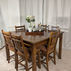 Handsome Counter Height Extendable Dining Table With 6 Chairs -