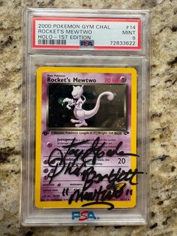 PSA 9 Rocket's Mewtwo Holo 1st Ed.  Signed by Jay Goede