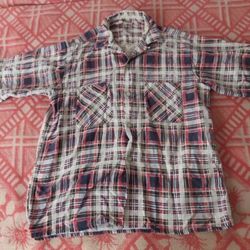 Vintage 50s 60s Brent Loop Collar Shirt cotton 15  M 15 1/2  Plaid