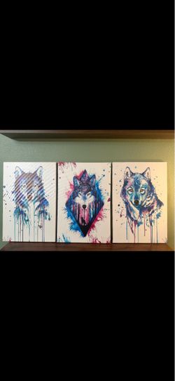 Colorful Wolf wall canvas set