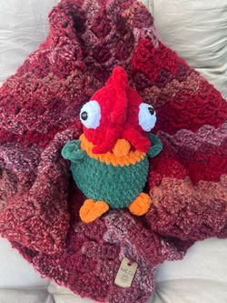 BUNDLE: Crochet Baby Blanket with Hei Hei inspired stuffy. Baby Gift