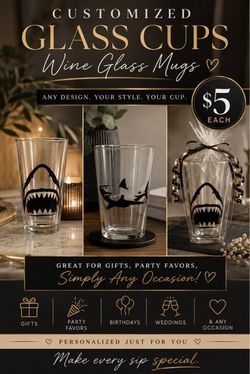 Customized Shark Design Glass Cups