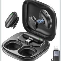 Mini Wireless Lavalier Microphone for iPhone/Android, Lapel Mics with USB-C/Lightning Plug-Play, AI Noise Cancelling, Magnetic Mic, Charging Case Incl
