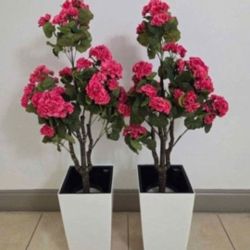 PAIR of Faux Pink Hydrangea Trees in 16in White Planters (2 for $90) @ Lasting Creations