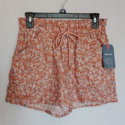 Women's Rewind Shorts Floral Rust Blush Elastic Drawstring Waist Size Medium ~ NWT
