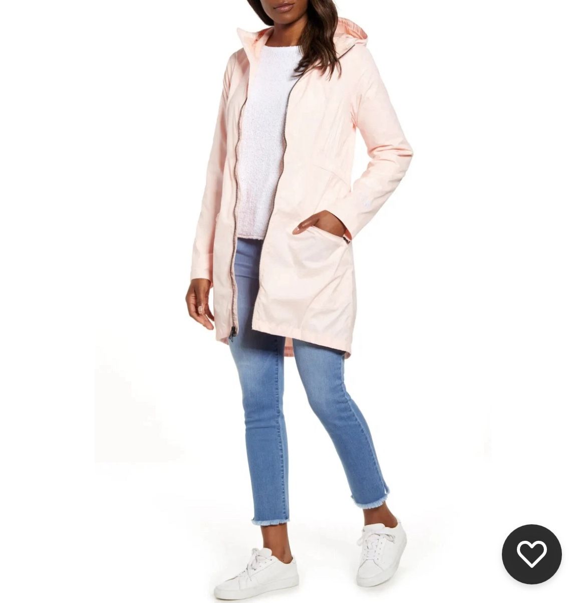 The north face baby pink button down zip up hooded long rain coat jacket XL