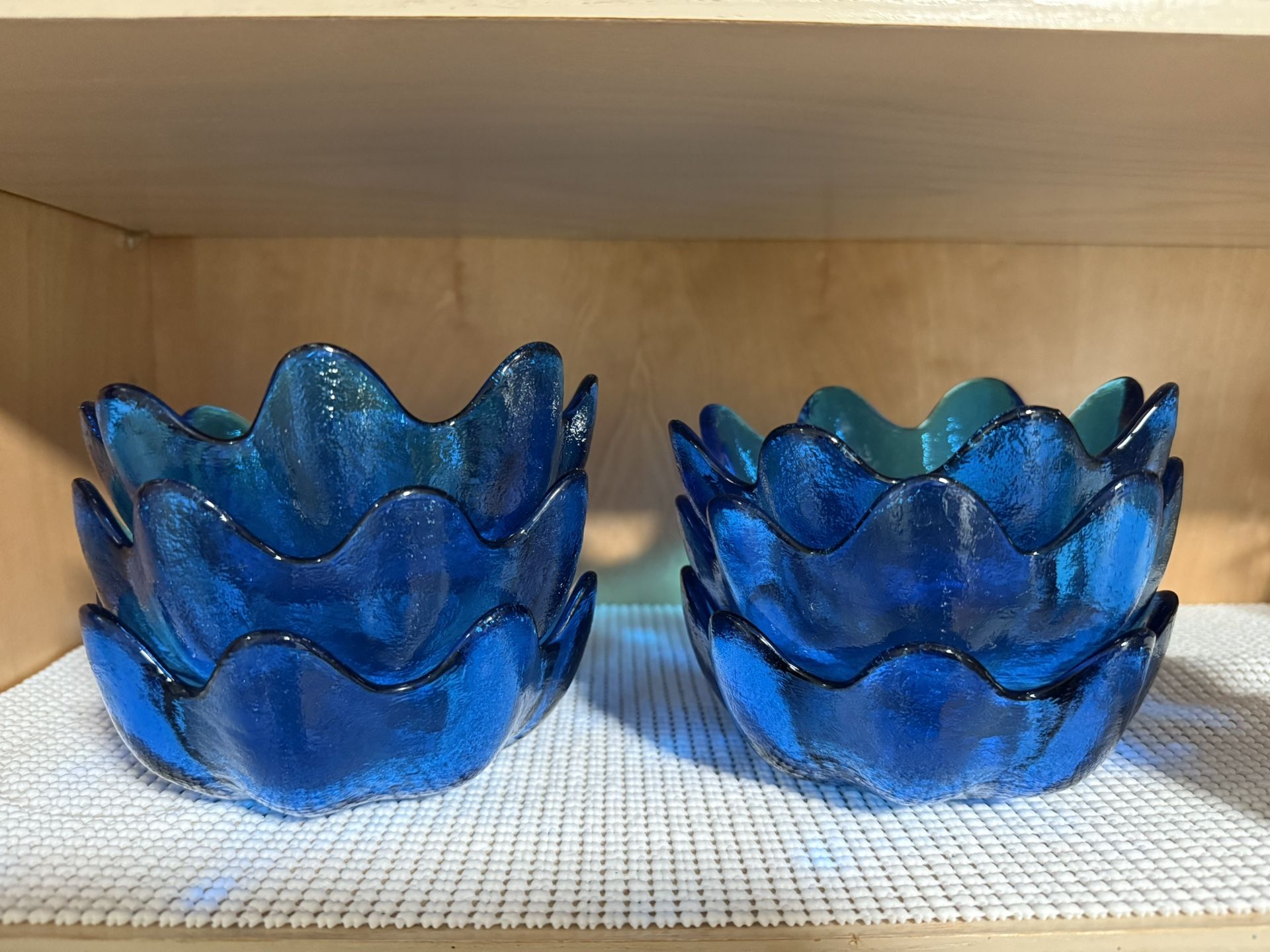 Blenko Blue Teal Lotus Bowl Scalloped Ruffle Edge