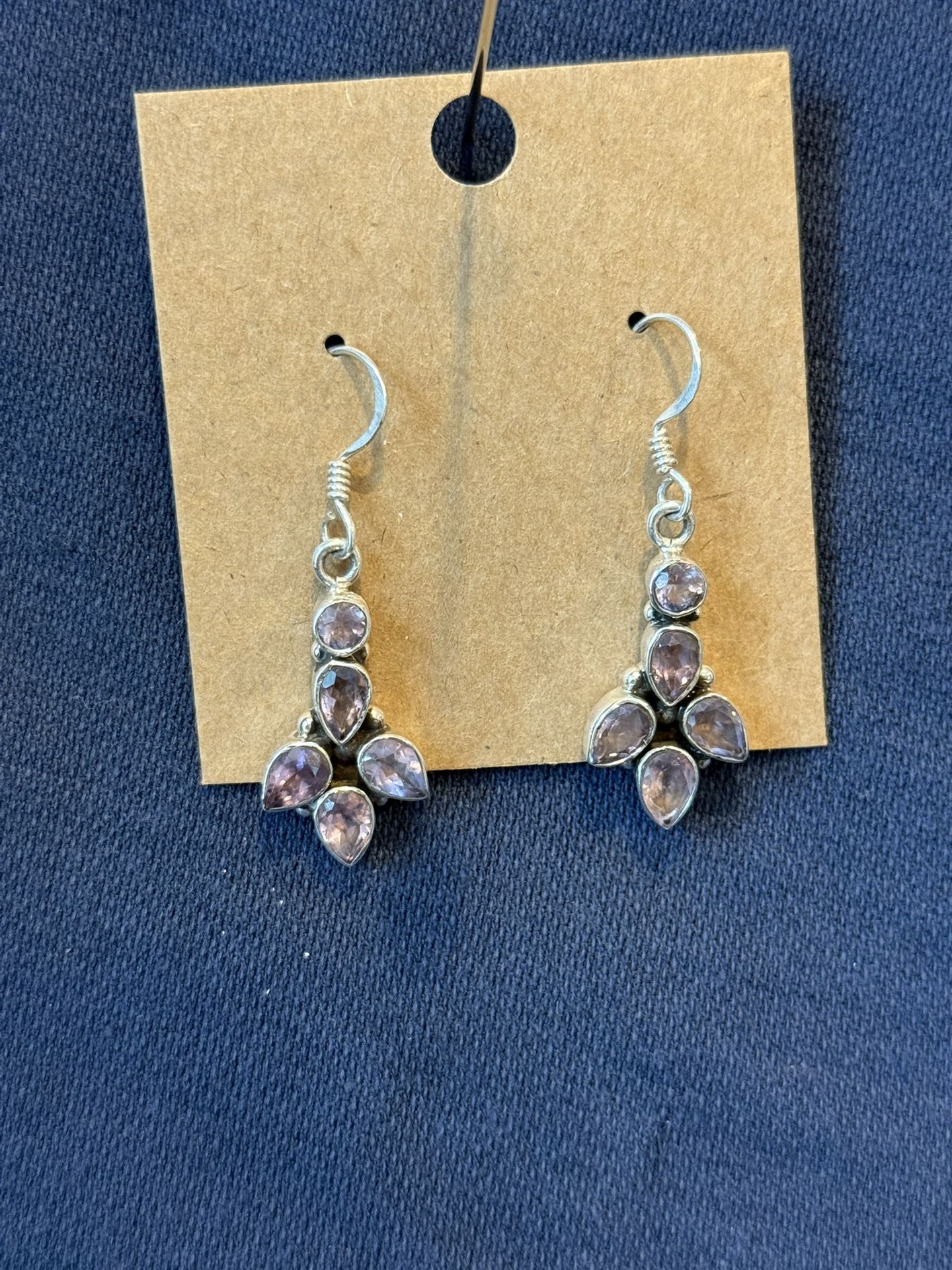 Sterling Silver Amethyst Dangle Earrings New