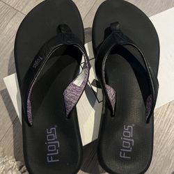 Flojos Women's Black  Jersey Memory Foam Flip Flop Thong Sandal Size US 7