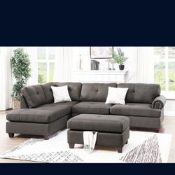 Brand New 3 Pcs Sectional Ash Black Fabric Storage Ottoman $769  FREE LOCAL DELIVERY & SET UP ORDER HERE PAY UPON DELIVERY LITTLE SHOWROOM  ITEM NOT I