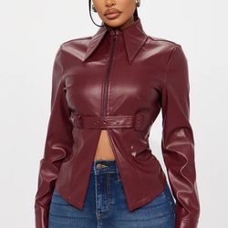 Faux Leather Belted Jacket 