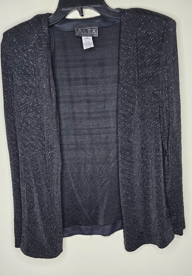 Alex Evenings Women's Vintage Black Shimmery Cardigan Sweater 