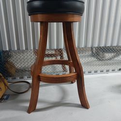 2 Bar Stools - Swivel Wood With Leather Seat