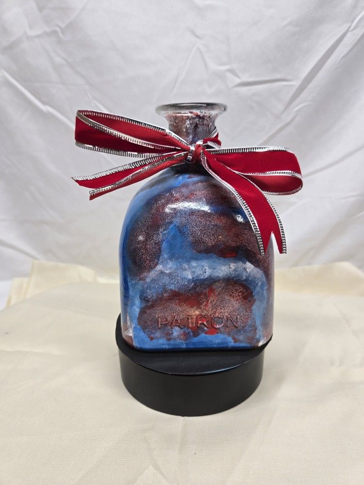 Handcrafted Marbled Glow Jar- Red And Blue– Unique Lighted Decor