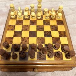 Wooden Chess Set With Hidden Storage Drawer